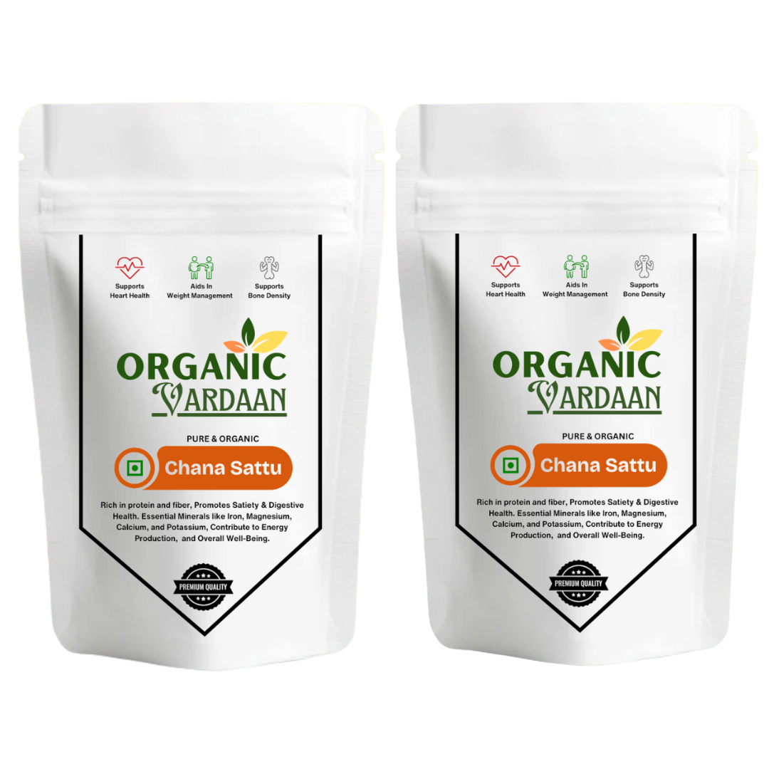 Organic Vardaan - Chana Sattu | High Fiber| Roasted Bengal Gram Atta | Naturally Gluten Free | Nutrient-Dense | Lower cholesterol |100% Natural & Whole Grain | Pack Of 2