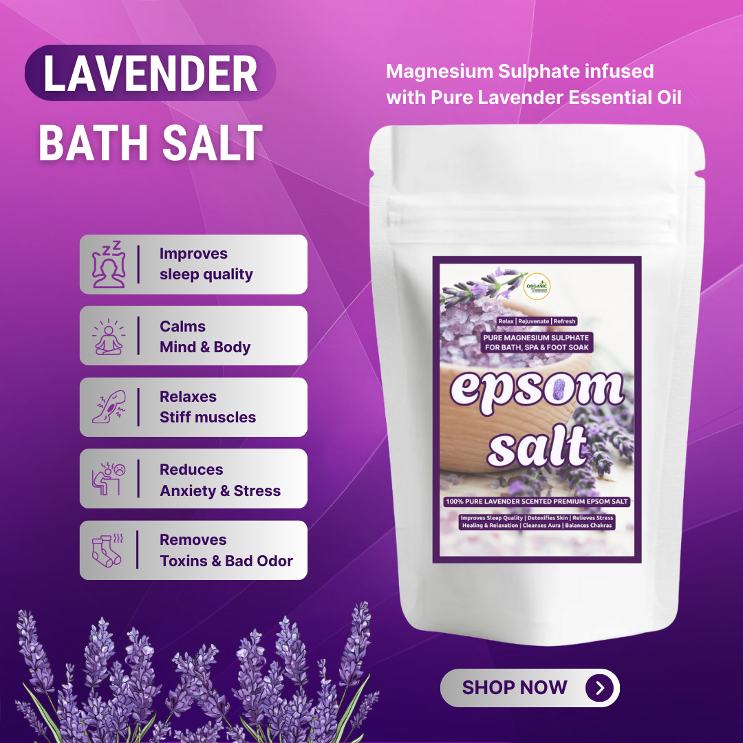 Organic Vardaan - Epsom Salt Combo | For Stress Relief, Muscle Relaxation & Skin Softening | Pure Magnesium Sulphate for Bath, Spa & Foot Soak | Lavender & Rose (Pack of 2) - Image 2