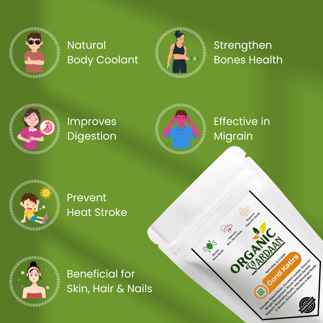 Organic Vardaan- Gond Katira Pure| Tragacanth Gum | Helps in Body Cooling | Regulates Digestion | Super Food | Natural Cooling Herb for Laddus, Sharbats, Falooda & Ayurvedic Wellness - Image 3